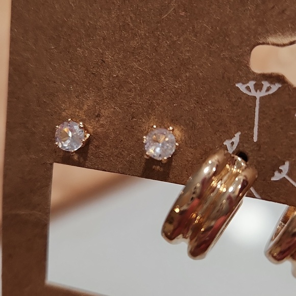 Gold-Tone 3-Pair Women's Earring Set with Clear Crystals - Picture 5 of 5